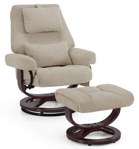 Poltrona relax M MCombo con funzione reclinabile, poltrona da lettura, poltrona TV girevole a 360° con poggiapiedi, con cuscino per la testa, cuscino lombare e tasca laterale, 9046 (beige)