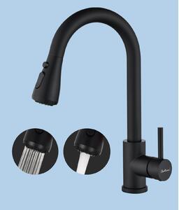 Rubinetto da cucina - Bocca estraibile - Rotazione 360° - 3 modalità di getto - Nero