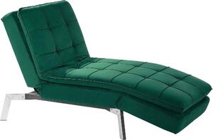 BELIANI: Divano letto chaise longue, colore verde smeraldo, rivestito in velluto. Schienale regolabile e funzione letto. Design retrò, stile glamour