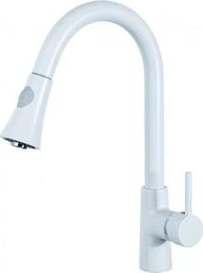 Rubinetto da cucina, 39 cm, bianco, con bocca girevole a 360°, Tilia