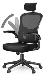 Sedia da ufficio ergonomica Naspaluro, sedia girevole con supporto lombare, sedia a rete con poggiatesta regolabile, schienale, braccioli e seduta spessa, sedia per PC