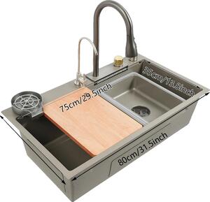 Lavello da cucina, Rubinetto estraibile, Design salvaspazio, Grigio
