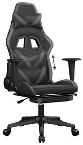 Sedia da Gaming con Poggiapiedi Nero e Grigio in Pelle finta