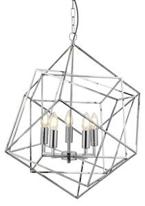 Lampadario Contemporaneo Cubo Acciaio Cromo 5 Luci E14