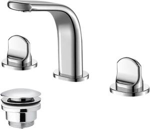Miscelatore per lavabo a 3 fori con tappo a click-clack, modello CENTO Cromo