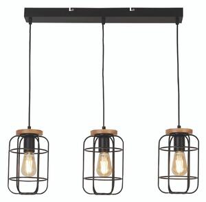 Lampadario Industrial-Nordico Visione Acciaio Nero Marrone 3 Luci E27