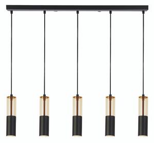 Lampadario Moderno Merrygold Acciaio Nero Ambra 5 Luci Gu10