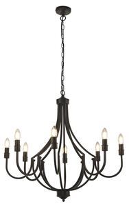 Lampadario Industrial-Nordico Loggia Acciaio Nero 8 Luci E14