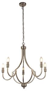 Lampadario Industrial-Nordico Loggia Acciaio Argento 5 Luci E14