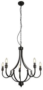 Lampadario Industrial-Nordico Loggia Acciaio Nero 5 Luci E14