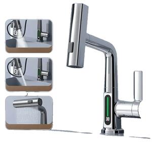 Miscelatore per lavabo con display digitale intelligente, sensibile alla temperatura, con funzione di estrazione, RubinettoManopoleManiglia