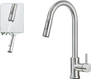 Rubinetto da cucina, funzione spray estraibile, comando monocomando, nichel spazzolato