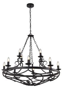 Lampadario Rustico-Country Cartwheel Iii Acciaio Nero 12 Luci E14