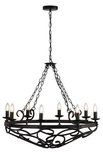 Lampadario Rustico-Country Cartwheel Iii Acciaio Nero 8 Luci E14