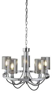 Lampadario Contemporaneo Catalina Acciaio Cromo Vetro Fumè 5 Luci E14
