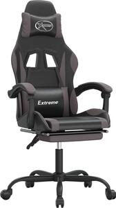 Sedia da Gaming con Poggiapiedi Nero e Grigio in Pelle finta