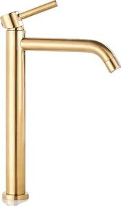 Rubinetto da lavabo, struttura in metallo, design monocomando, oro spazzolato