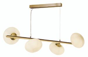 Lampadario Contemporaneo Ciottolo Acciaio Ottone Vetro Bianco 4 Luci G9