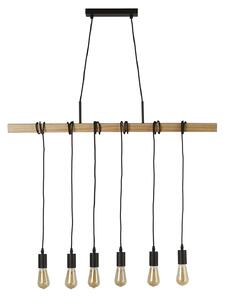 Lampadario Industrial-Nordico Legnoso Acciaio Marrone Legno 6 Luci E27