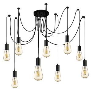 Lampadario Industrial-Nordico Squiggle Acciaio Nero 9 Luci E27