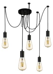 Lampadario Industrial-Nordico Squiggle Acciaio Nero 5 Luci E27