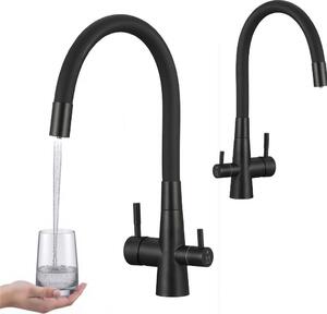 Rubinetto da cucina Riveco, nero, per filtro dell'acqua, bocca flessibile 360