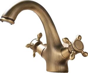 Rubinetto per lavabo, doppia maniglia, montaggio a vista, ottone antico
