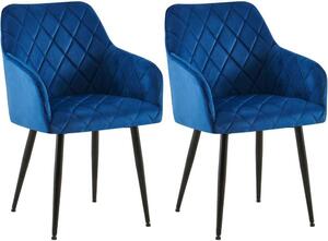 Set di 2 sedie da pranzo - sedute in velluto - posizione di seduta confortevole, fino a 150 kg | Colore: blu scuro | Materiale del telaio: metallo nero opaco