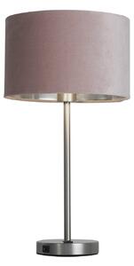 Lampada Scrivania Finlandese Metallo Nichel Velluto Rosa Usb 1 Luce E27