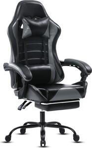 Sedia da gioco AIORBER, in Finto cuoio, con poggiapiedi, regolabile, con rotelle, ergonomica, sedia da ufficio, girevole a 360°, per camera da letto, ufficio, 65x65x123 cm, grigio