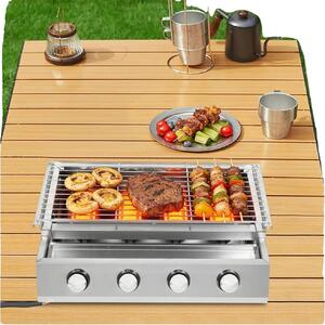 Barbecue a gas, 4 fuochi, accensione elettronica, argento