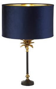 Lampada Da Scrivania Palma Metallo Nichel Velluto Blu 1 Luce E27