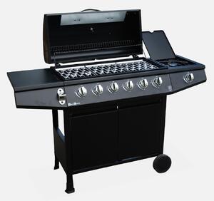 Barbecue a gas a 6 bruciatori con fuoco laterale, Nero