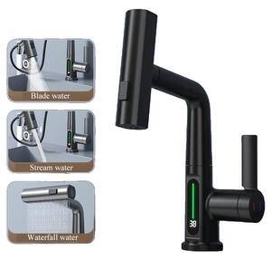 Miscelatore per lavabo con display digitale intelligente, sensibile alla temperatura, con funzione di estrazione, RubinettoManopoleManiglia