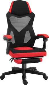 Fortuna Lai Sedia da gioco Sedia da scrivania ergonomica con poggiapiedi regolabile in altezza Poliestere Nero Rosso 58 x 72 x 112-122 cm per ufficio e gaming