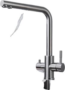 Rubinetto da cucina DQOK, design a doppia maniglia, struttura in acciaio inox, ssd001 spazzolato