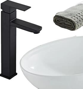 Rubinetto per lavabo, struttura in ottone resistente, design nero contemporaneo, stile 6 nero grande