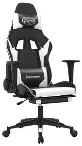 Sedia da Gaming con Poggiapiedi Nero e Bianco in Pelle finta