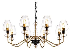 Lampadario Armand Acciaio Ottone Antico Nero Carbone Vetro Nero 8 Luci E14