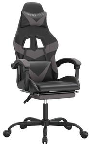 Sedia da Gaming Girevole Poggiapiedi Nero e Grigio Pelle finta