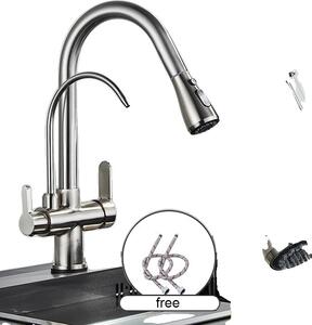 Rubinetto da cucina, Design a doppia maniglia, Funzione spray estraibile, Nickel spazzolato
