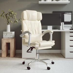 The Living Store Sedia da ufficio con funzione reclinabile in ecopelle crema