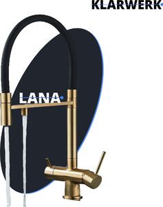 Lana | Rubinetto estensibile a 3 vie oro nero | Rubinetto da cucina ad osmosi in acciaio inox | Rubinetto girevole a 360 gradi | Filtro a 3 connessioni