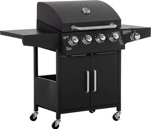 Barbecue a gas Fortuna Lai con 3 bruciatori da 3 kW ciascuno, carrello mobile con ruote, griglia, tavolini laterali, 132,4 cm x 55 cm x 109 cm