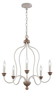 Lampadario Classico Hartsville Acciaio Gesso Slavato Legno Marrone 5 Luci E14