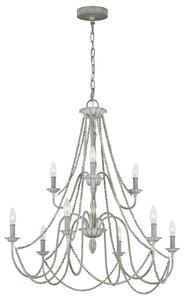 Lampadario Classico Maryville Acciaio Grigio Slavato Legno 9 Luci E14