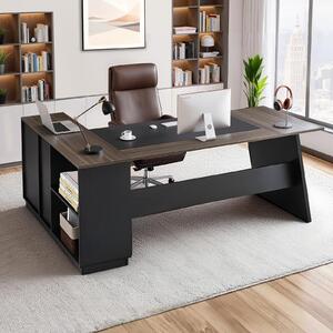 VEVOR Scrivania direzionale a L scrivania moderna per ufficio con cassetti e armadietto, robusta scrivania in legno, portata 158,7 kg, scrivania per lavoro studio scrittura, marrone+nero
