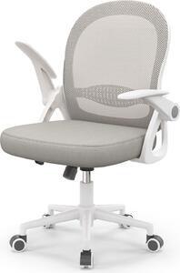 Sedia da ufficio Ergonomica - Sedia da scrivania con rivestimento in rete traspirante - Braccioli ribaltabili - Regolabile in altezza - Sedia girevole a 360° - Grigio