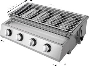 Barbecue a gas, regolabile in altezza, design a 4 fuochi, argento