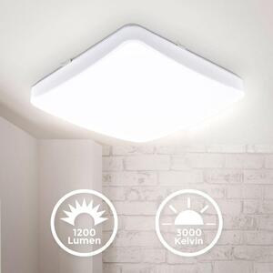 B.K.Licht Plafoniera LED, luce calda 3000K, 1200Lm, LED integrati 12W, quadrata 27x27cm, lampada da soffitto moderna per ingresso, corridoio o scale, plastica, IP20, 230V